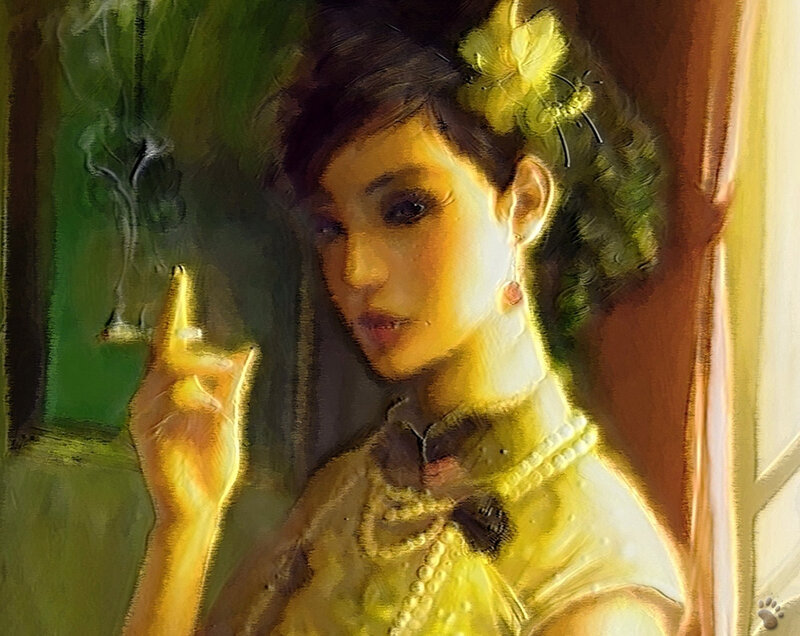 Woman Holding Cigarette — Yellow