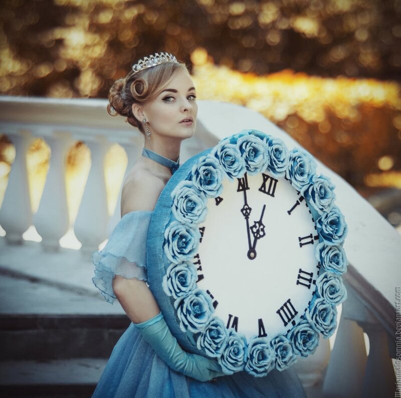 Woman Holding Clock — Blue, Dramatic, Sunset