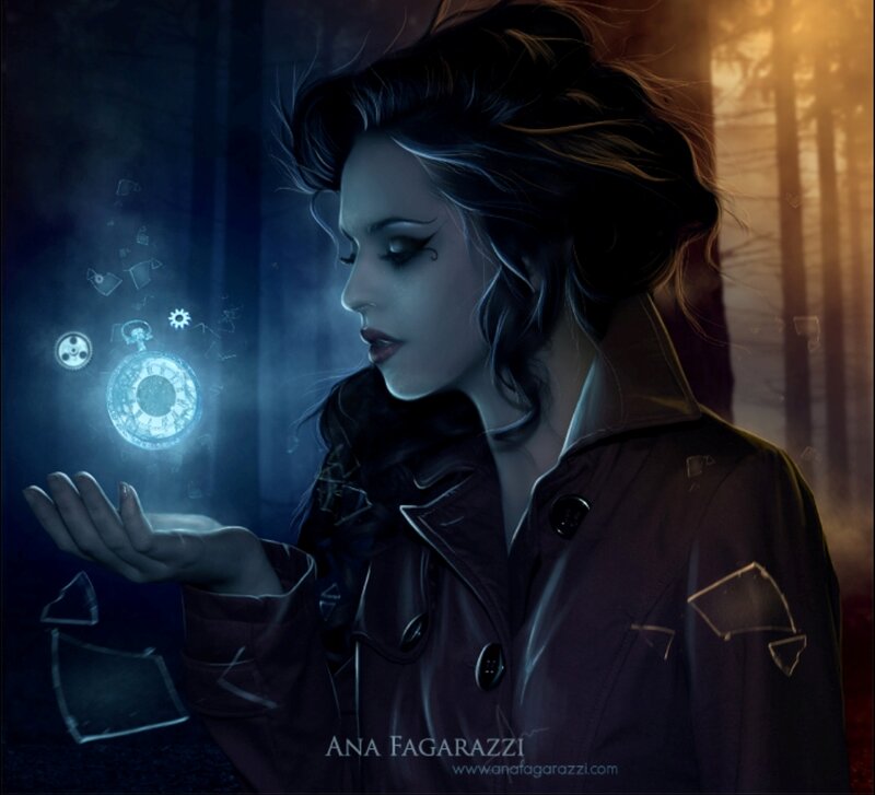 Woman Holding Clock — Blue, Dramatic