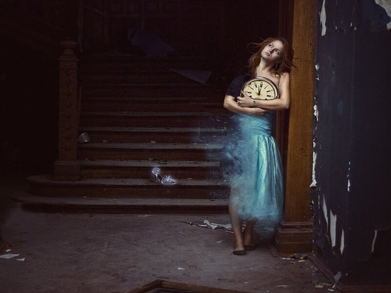 Woman Holding Clock — Blue