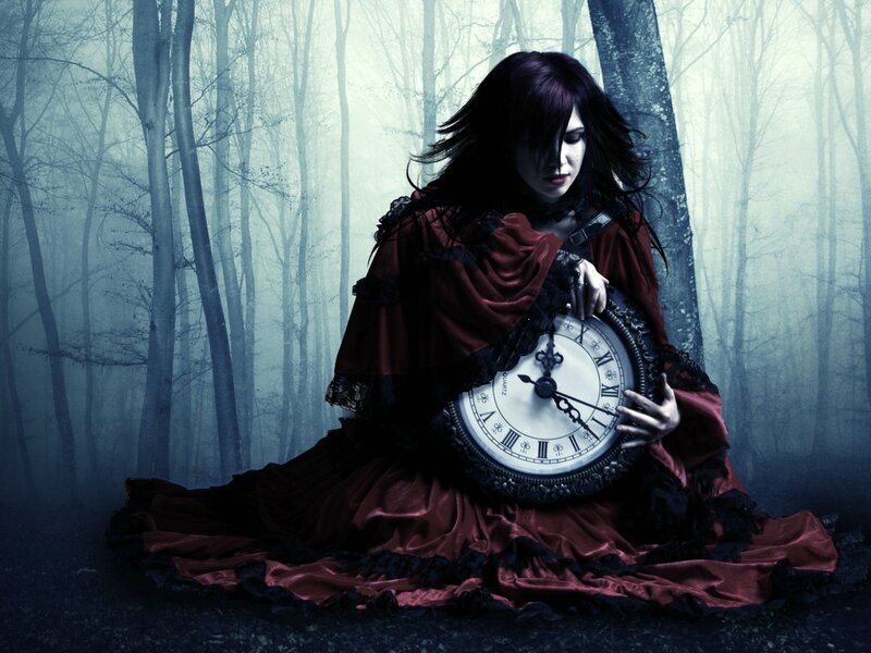 Woman Holding Clock — Red