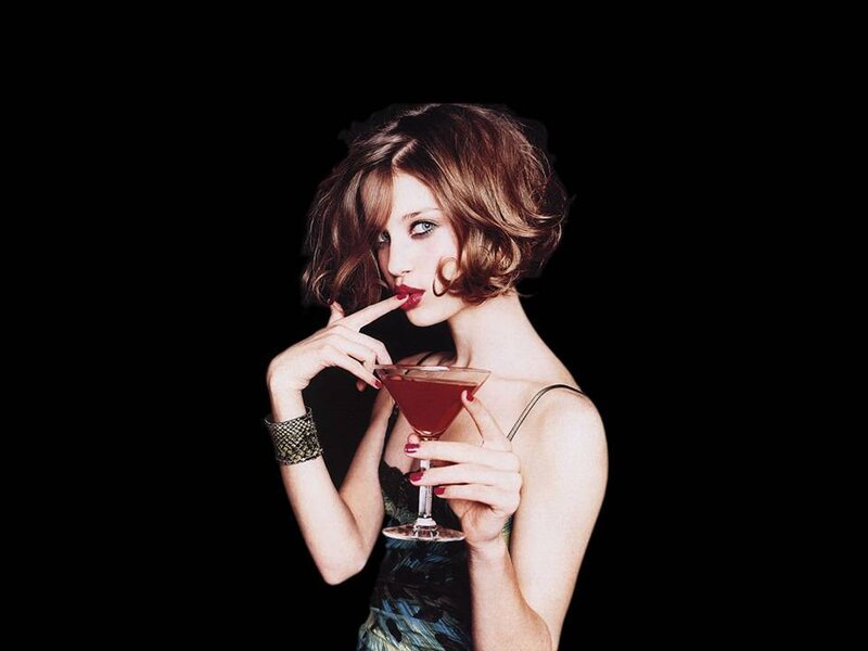 Woman Holding Cocktail — Black, Dramatic