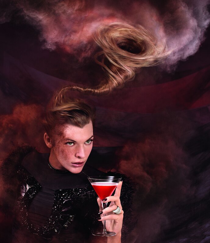 Woman Holding Cocktail — Red, Dramatic, Digital Art