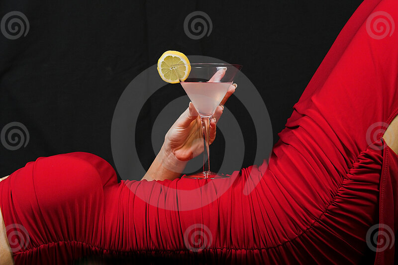 Woman Holding Cocktail — Red, Dramatic