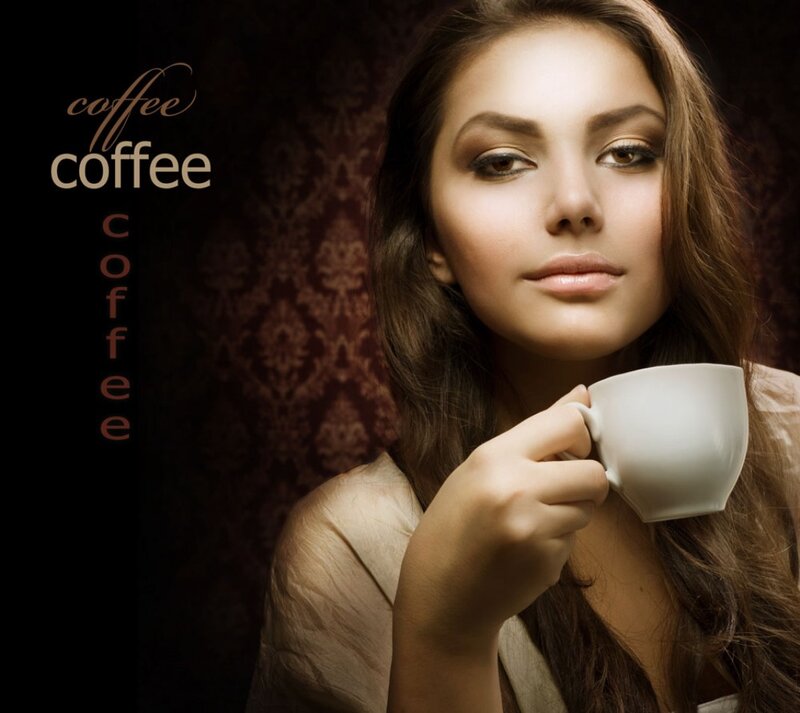 Woman Holding Coffee Cup — Brown, Dramatic
