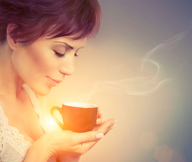 Woman Holding Coffee Cup — Orange, Serene