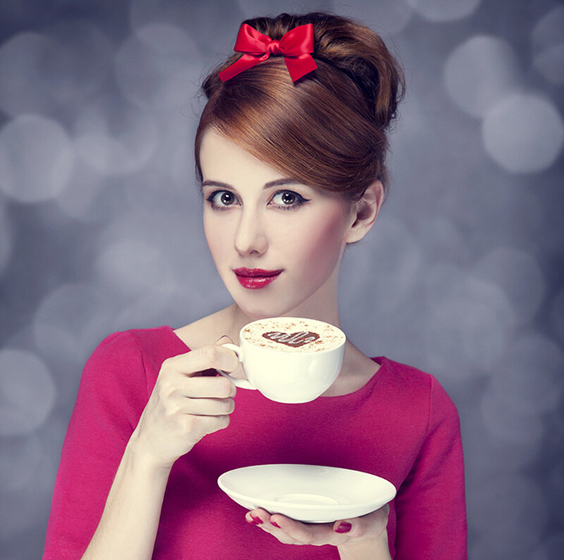 Woman Holding Coffee Cup — Pink