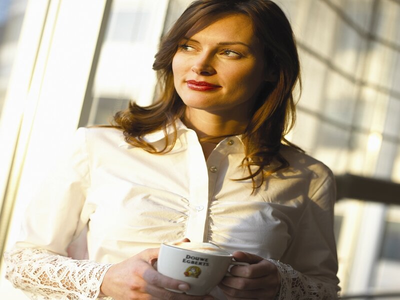 Woman Holding Coffee Cup — White, Calm, Morning, Photograph