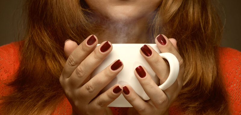 Woman Holding Coffee Cup — White, Calm, Photograph, Coffee Cup