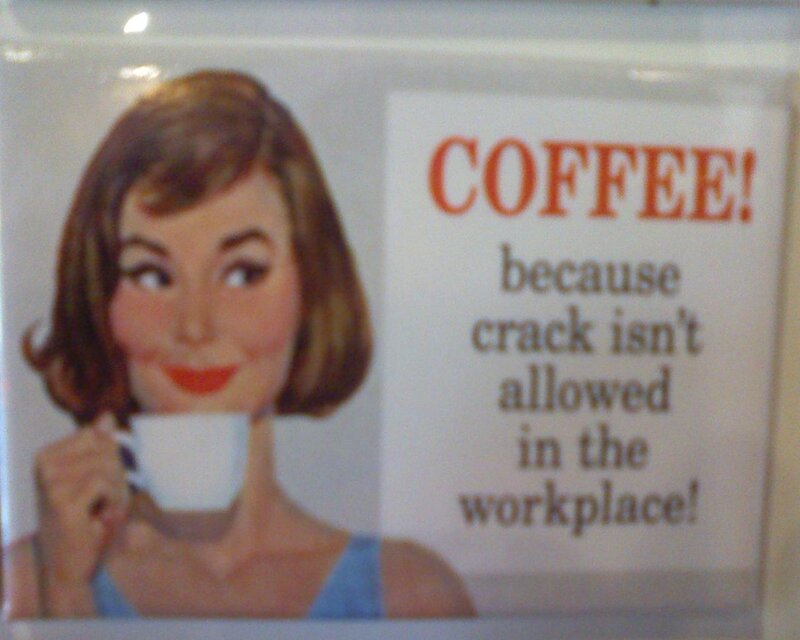 Woman Holding Coffee Cup — White, Humorous