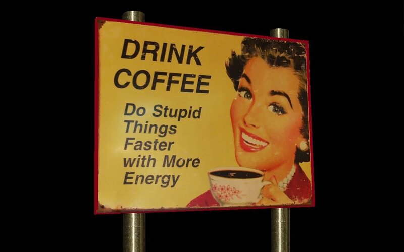 Woman Holding Coffee Cup — Yellow, Humorous
