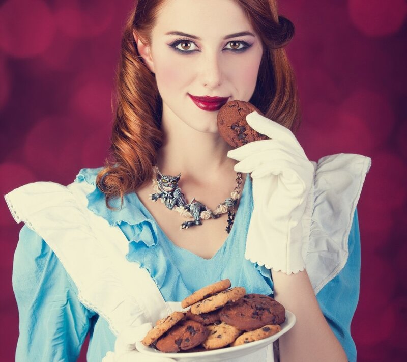Woman Holding Cookies — Blue, Dramatic