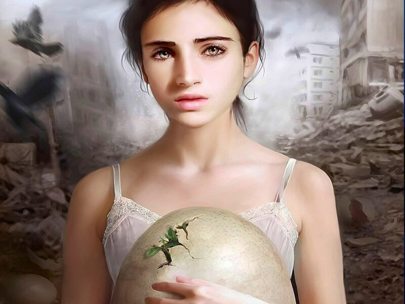 Woman Holding Cracked Egg — Beige