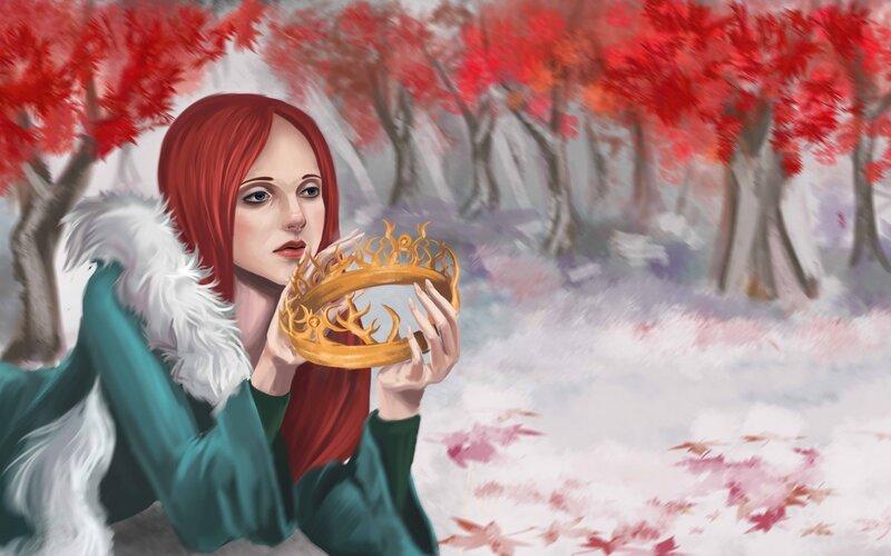 Woman Holding Crown — Red