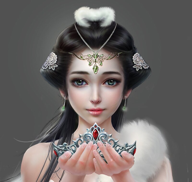Woman Holding Crown — White