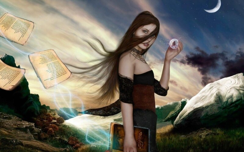 Woman Holding Crystal Ball — Blue, Dramatic