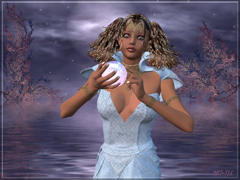 Woman Holding Crystal Ball — Blue, Mystical, Night