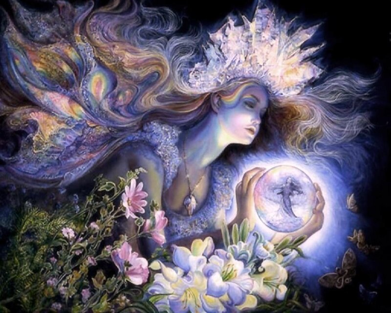 Woman Holding Crystal Ball — Blue, Serene