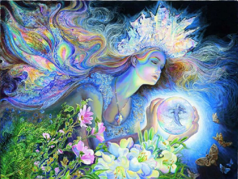Woman Holding Crystal Ball — Blue