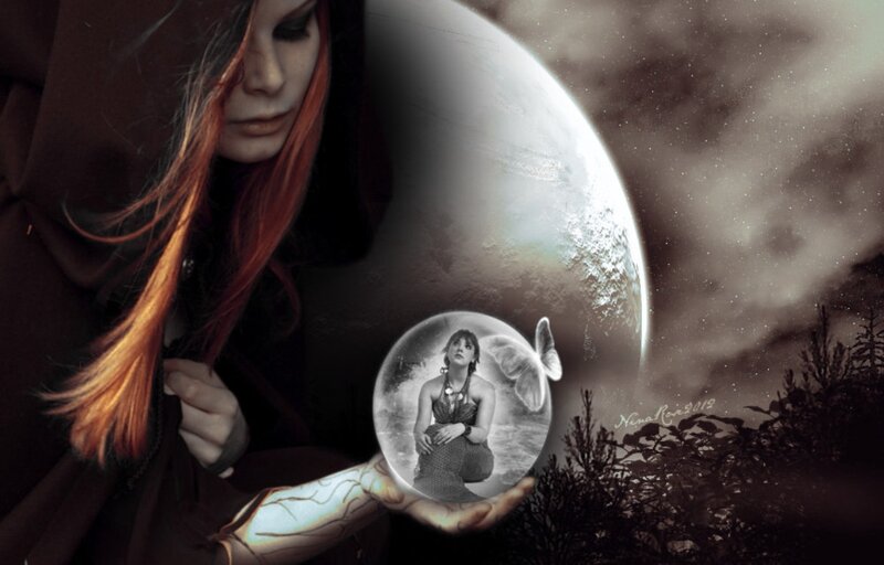 Woman Holding Crystal Ball — Brown, Dramatic