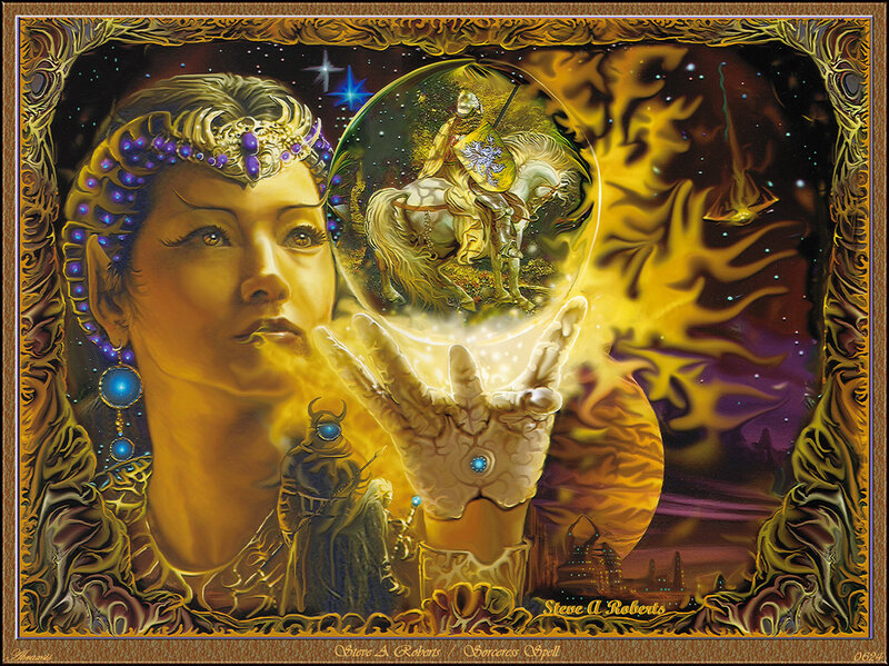 Woman Holding Crystal Ball — Gold