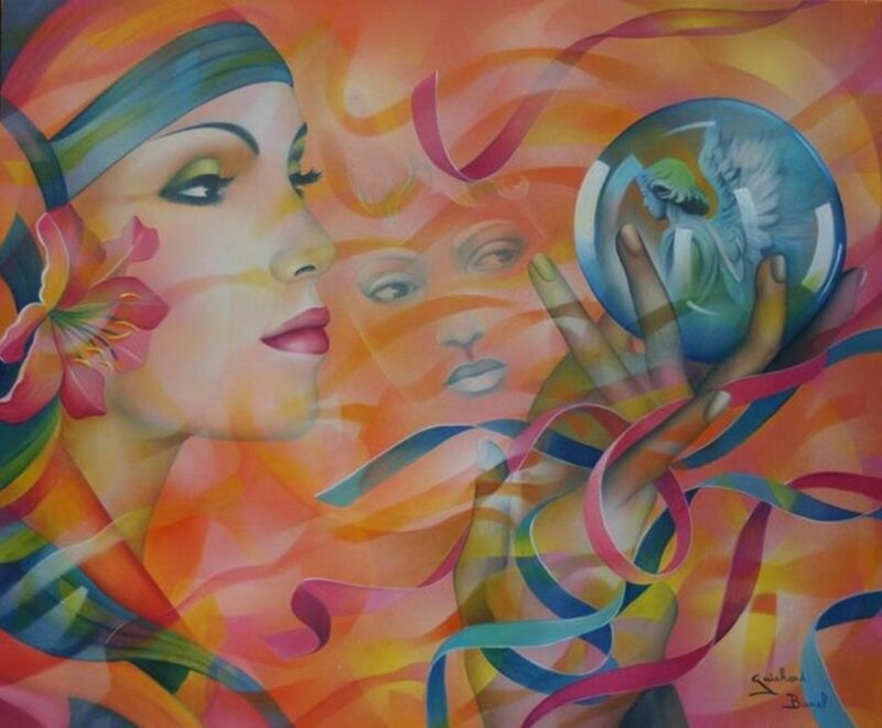 Woman Holding Crystal Ball — Orange