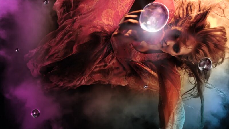 Woman Holding Crystal Ball — Purple, Dramatic, Digital Art, Crystal Ball
