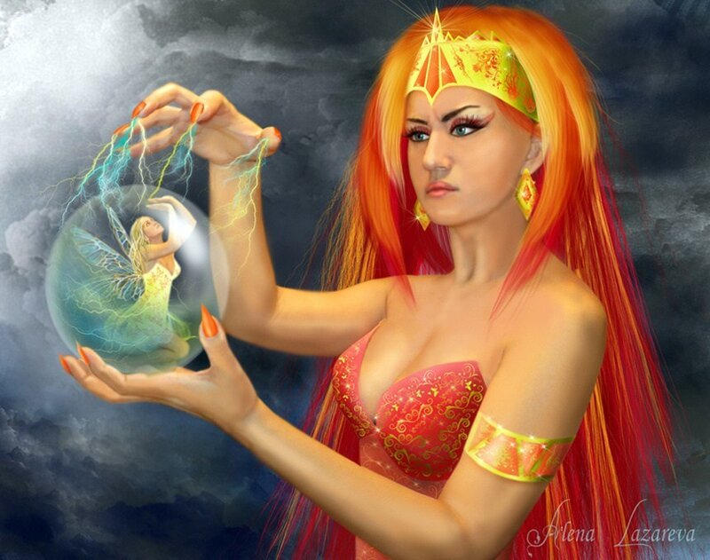 Woman Holding Crystal Ball — Red