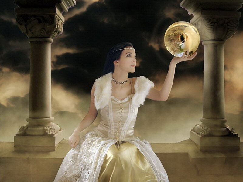 Woman Holding Crystal Ball — White