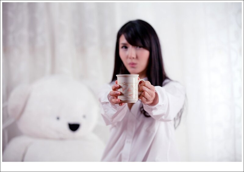 Woman Holding Cup — White, Calm, Photograph, Teddy Bear