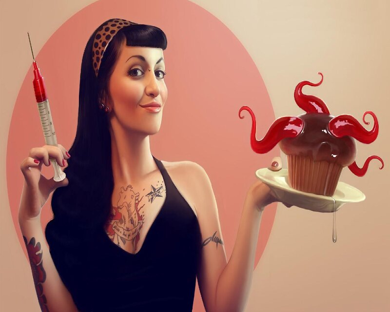 Woman Holding Cupcake — Black