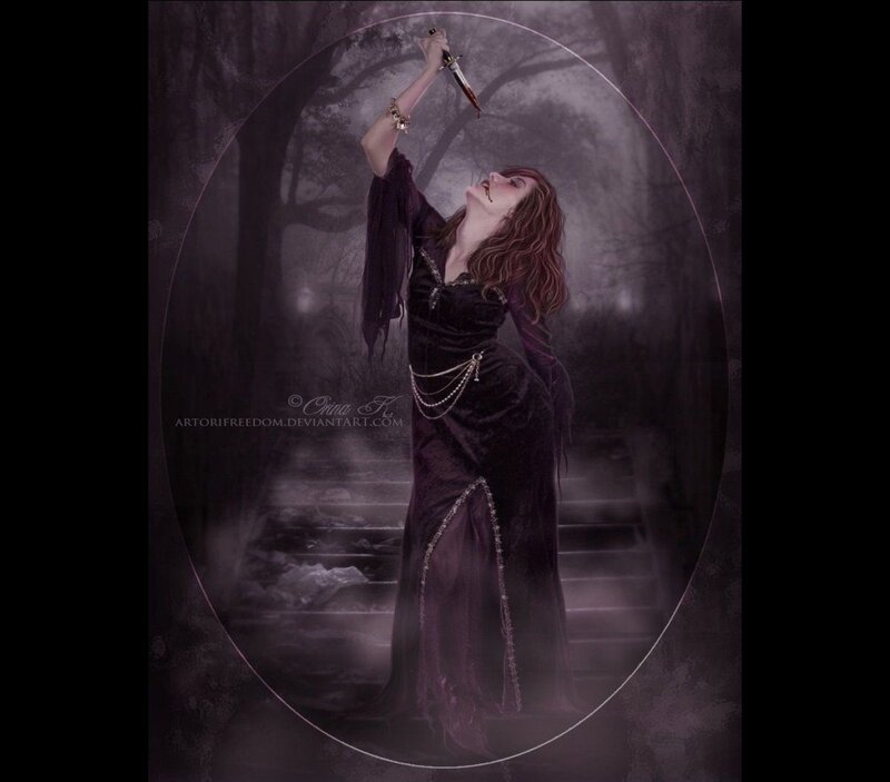 Woman Holding Dagger — Purple