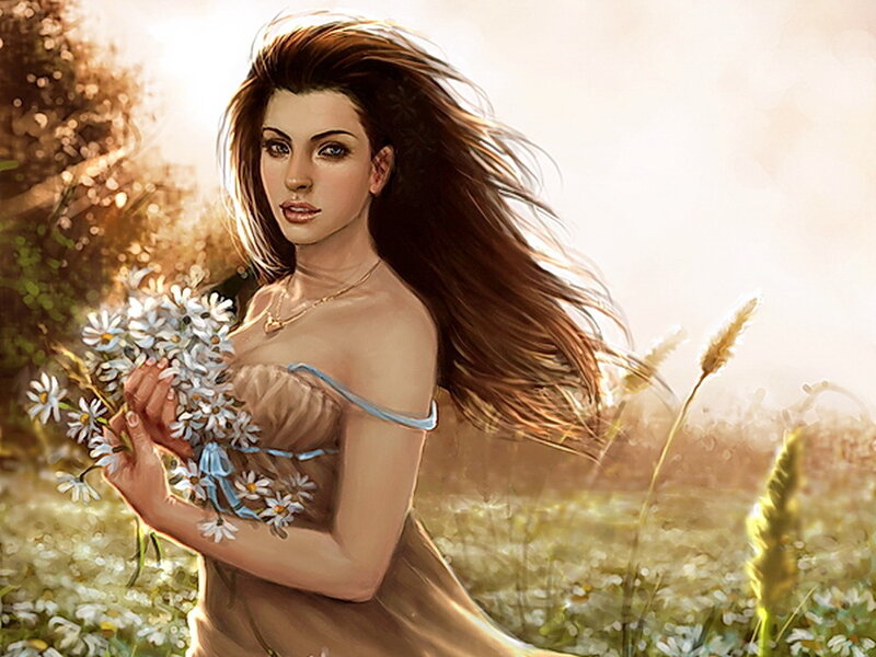 Woman Holding Daisies — Brown