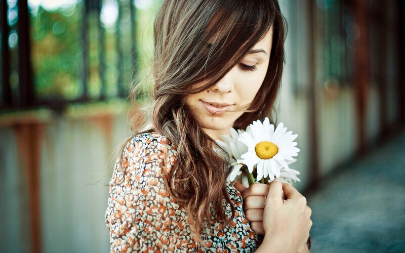 Woman Holding Daisies — White, Calm, Afternoon, Photograph, Flower