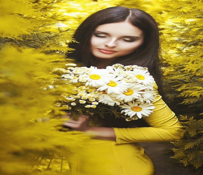 Woman Holding Daisies — Yellow