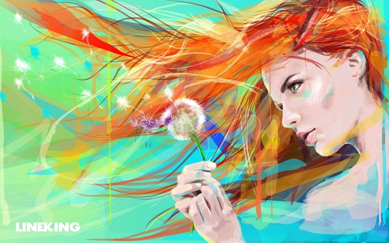 Woman Holding Dandelion — Green, Dreamy