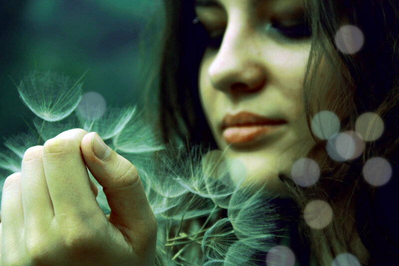 Woman Holding Dandelion — Green