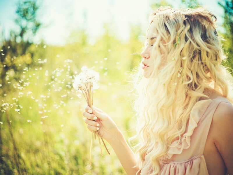 Woman Holding Dandelion — Yellow, Serene