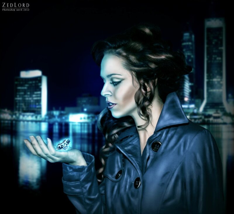 Woman Holding Diamond — Blue
