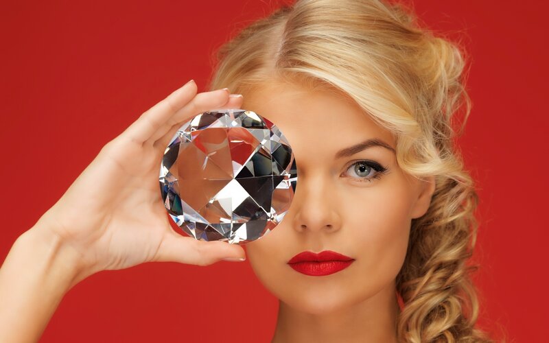 Woman Holding Diamond — Red