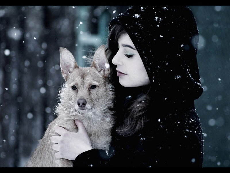 Woman Holding Dog — Black
