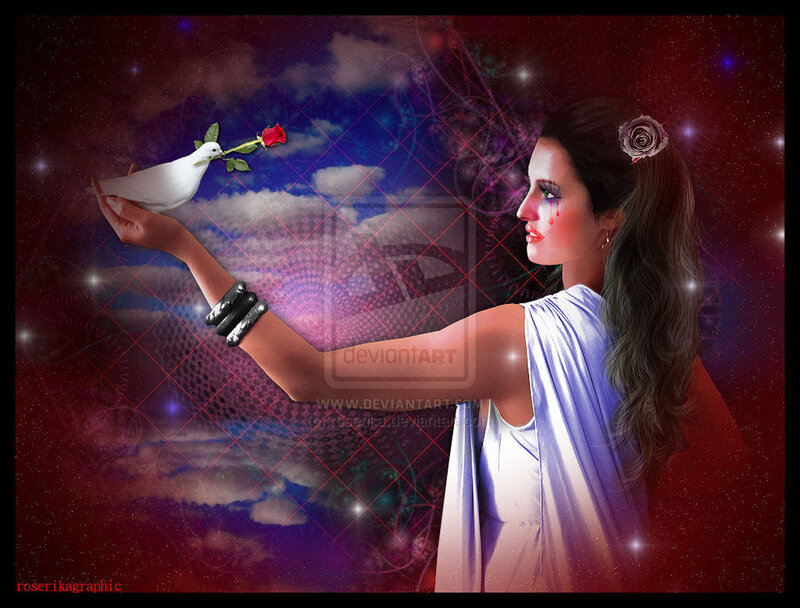 Woman Holding Dove — Purple