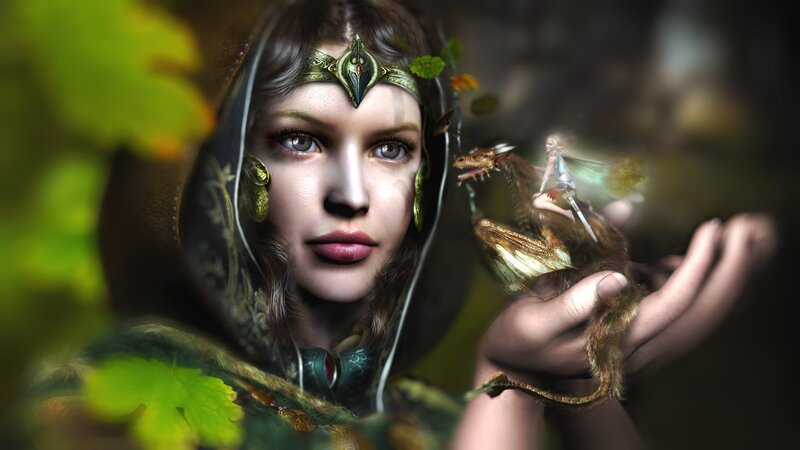 Woman Holding Dragon — Green