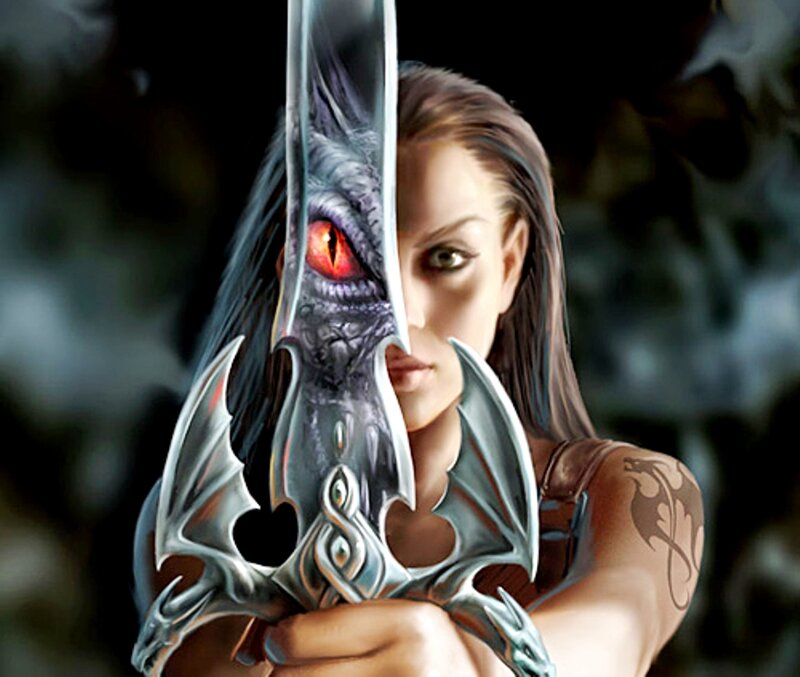 Woman Holding Dragon Sword