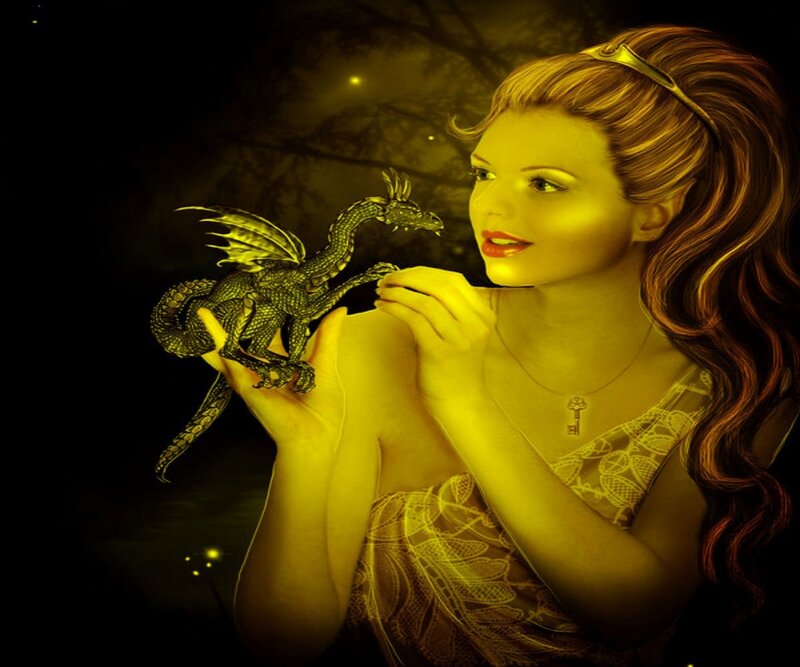 Woman Holding Dragon — Yellow