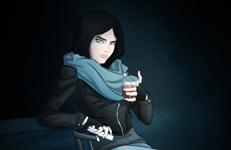 woman holding drink and phone