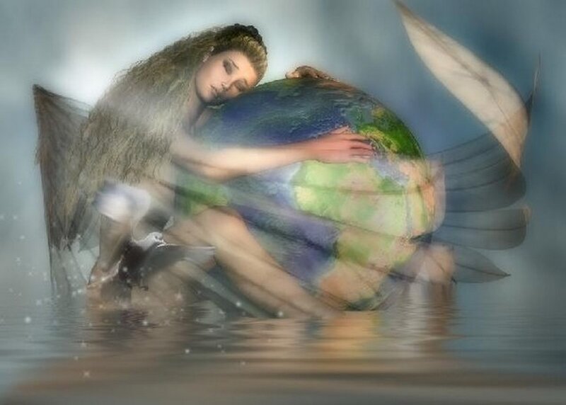 Woman Holding Earth — Blue