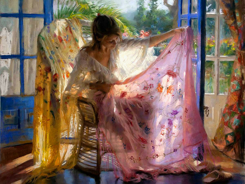 Woman Holding Fabric — Pink, Serene