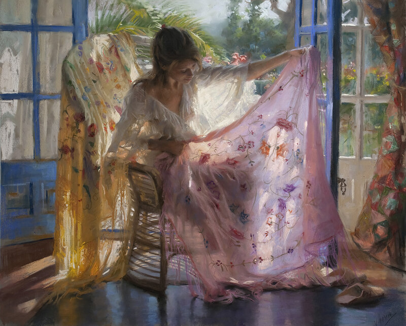 Woman Holding Fabric — Pink