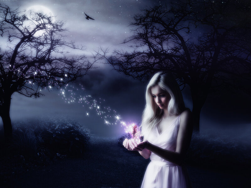 Woman Holding Fairy — Purple, Mystical
